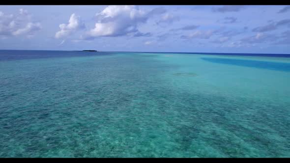 Aerial view sky of idyllic lagoon beach holiday by blue sea and white sand background of journey nea