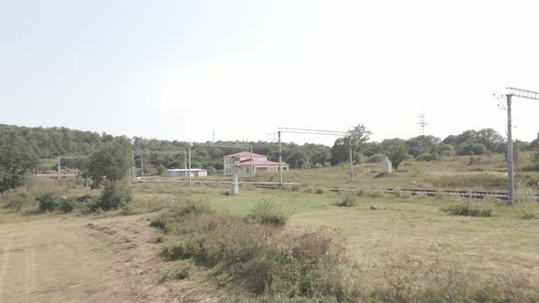 Samtskhe-Javakheti, Georgia - August 20 2021: Aerial view of Nadarbazevi railway station