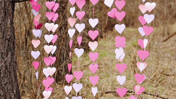 Fluttering Pink Paper Heart Garlands  