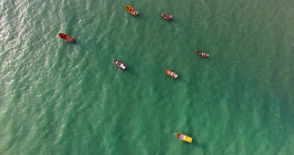 Aerial view of traditional fishing boats moored in the sea of Rio do Fogo.