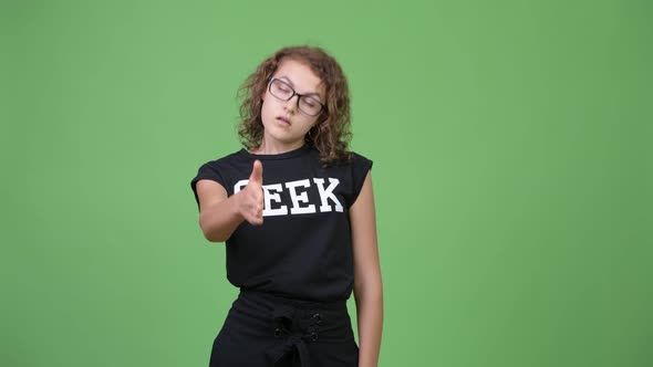 Young Nerd Woman Looking Tired While Giving Handshake