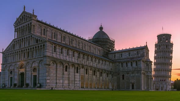 Sunrise Time Lapse of Pisa Leaning Tower  Italy