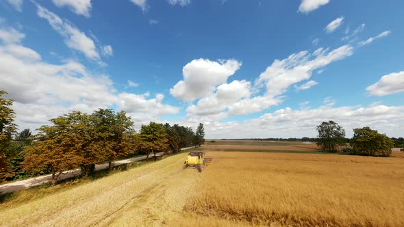 Combine Harvester Harvesting Large Field