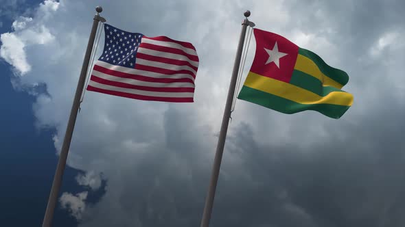 Waving Flags Of The United States And The Togo 4K
