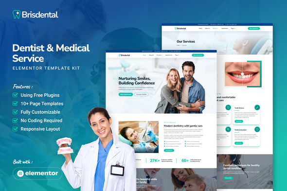 Brisdental – Dentist & Medical Service Elementor Template Kit – 0 Sold!