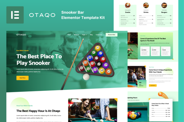 Otaqo - Snooker & Pool Bar Elementor Pro Template Kit