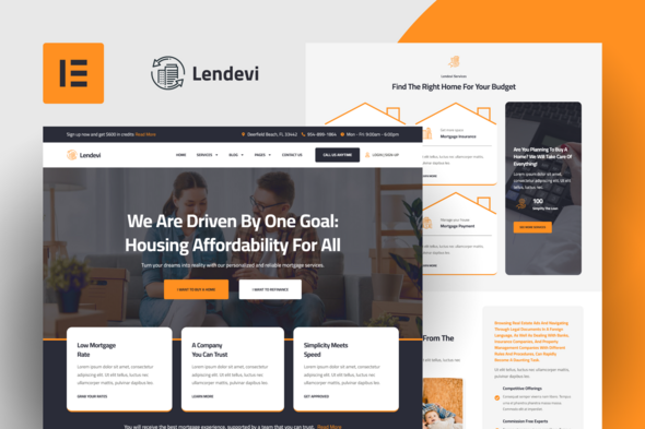 Lendevi - Mortgage Elementor Pro Template Kit