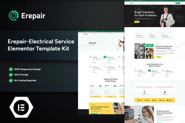 Erepair – Electrical Service Elementor Template Kit – 0 Sold!