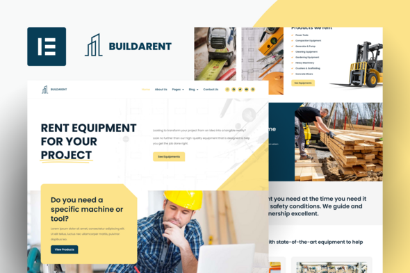 Buildarent - Rent Construction Equipment Elementor Pro Template Kit