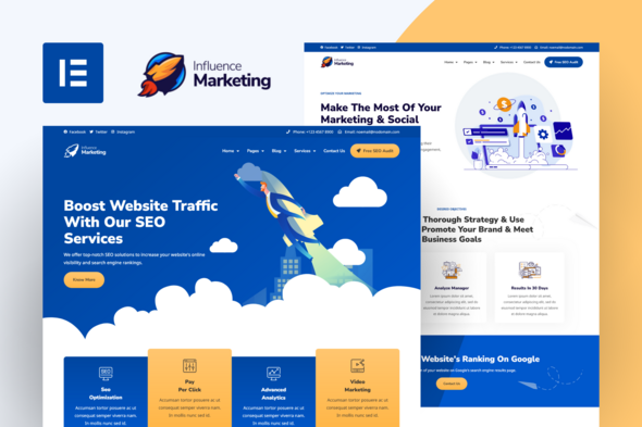 Influence Marketing - SEO & Digital Agency Elementor Pro Template Kit