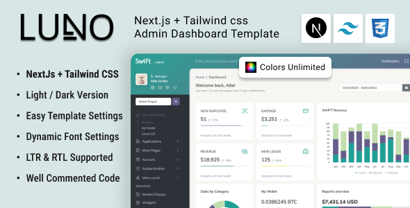 LUNO | Next.js + Tailwind CSS Admin Dashboard Template