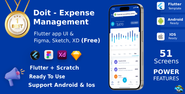 DoIt | ANDROID + IOS + FIGMA + XD + Sketch + Figma | UI Kit | Flutter | Expense Management APP