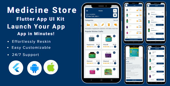 Medicine App Store - Online Pharmacy ecommerce Flutter App Ui Kit Template | Telemedicine