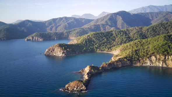 Drone view on natural park among tracking path lycian way