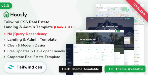 Hously - Real Estate Landing & Admin Dashboard Template (Tailwind CSS)