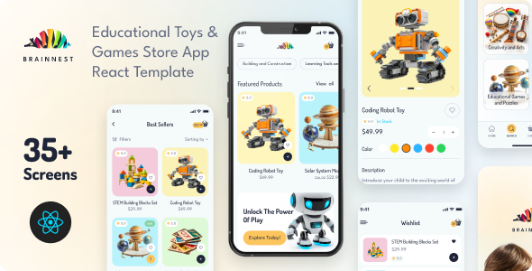 BrainNest – Educational Toys & Games Store React Mobile App | PWA – 0 Sold!