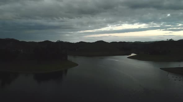 beautiful drone flight over paraibuna resevoir brazil