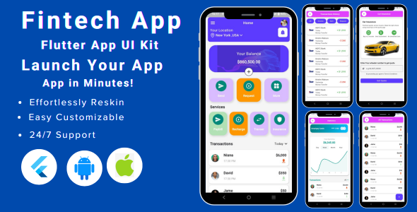 Fintech App - Flutter Mobile App UI Kit Template