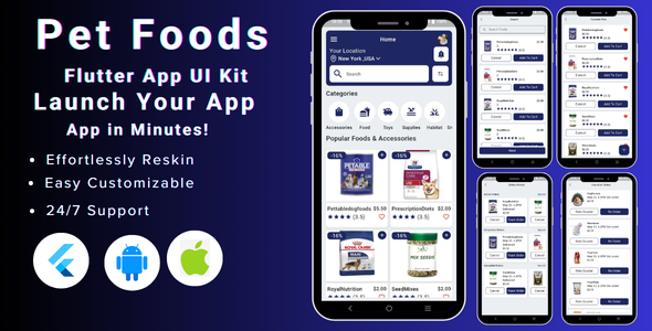 PetFoodie - Pet Foods & Accessories eCommerce App Flutter Mobile Template for Android & iOS