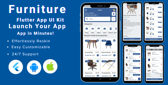 FurniFind - Furniture Selling, Interior Design & Home Styling App UI Kit Flutter iOS Template
