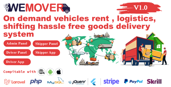 We Mover-On demand vehicles rent|logistics|goods shifting hassle free delivery system with web panel