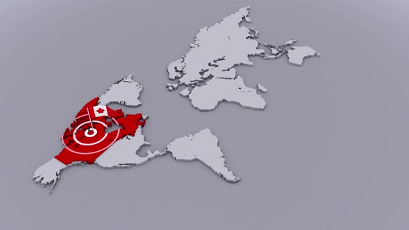 Canada Flag On Extruded World Map