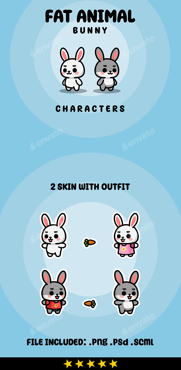 Cute Fat Animal Bunny Characters