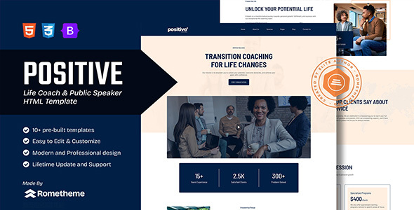 Positive – Life Coach & Public Speaker HTML Template – 0 Sold!