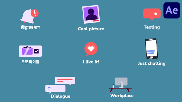 Social Media Communication Icons And Titles for After Effects alt
