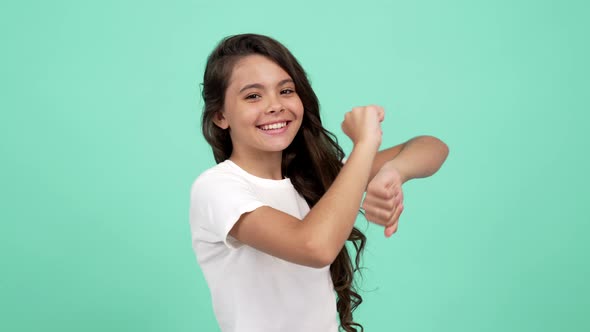 Funny Dancing Child Showing Peace Gesture Joy and Happiness