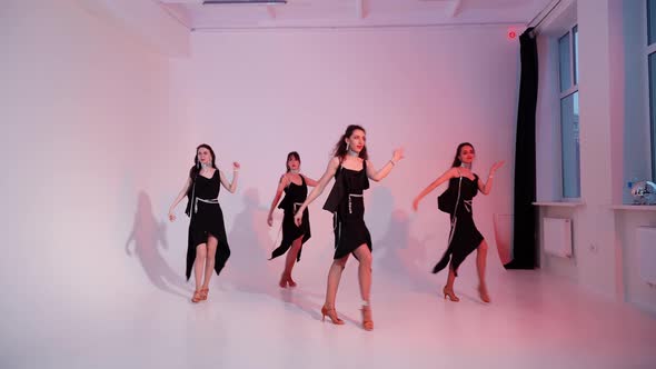 A Dancing Aerobic Class of a Women's Modern Dances