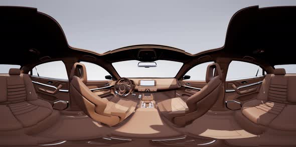 VR 360 Camera Moving Inside Detailed Car Interior alt