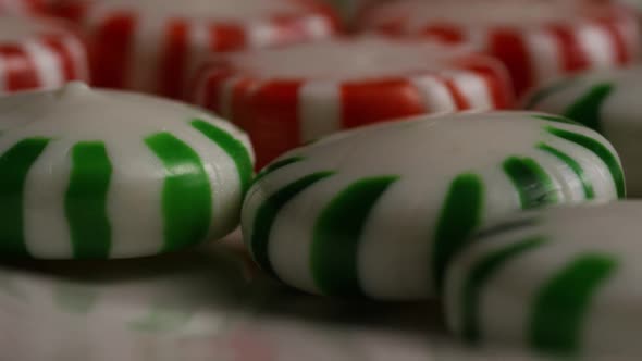 Rotating shot of spearmint hard candies 