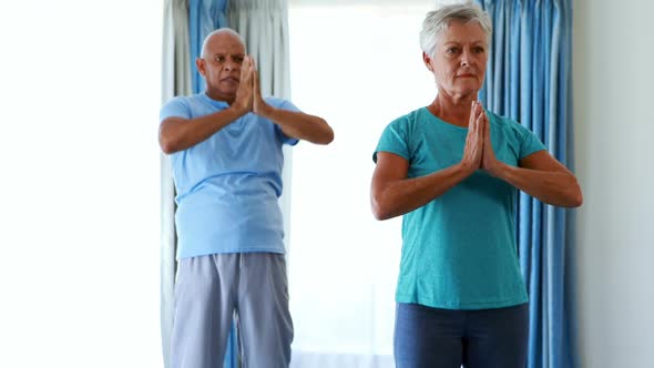 Senior citizens performing yoga