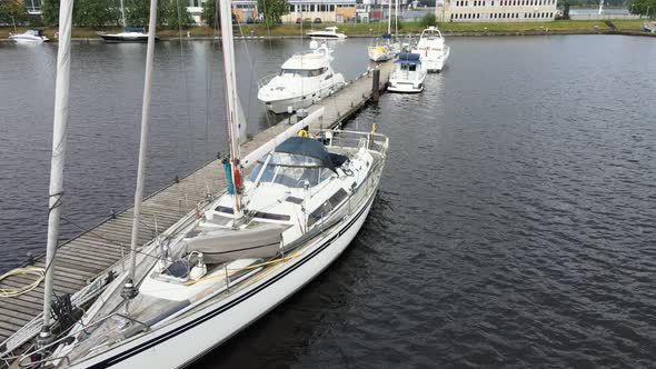 Yacht in marina closeup