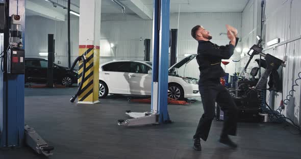 Modern Service Auto Mechanic Guy Dancing Very