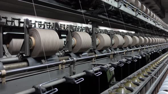 Textile Industry Yarn Spools On Spinning Machine