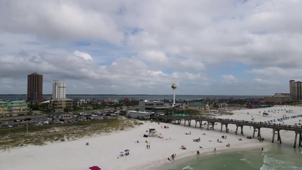 Florida Travel Destination of Casino Beach in Pensacola - Aerial establishing Drone Shot