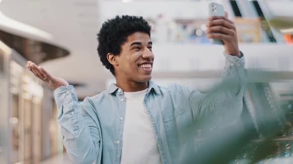 African American Carefree Guy Happy Friendly Male Blogger Vlogger Man Influencer with Mobile Phone