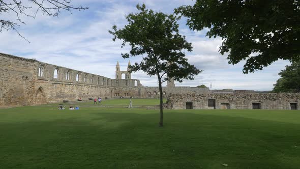 The courtyard of a ruined church