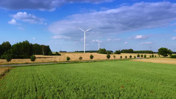 Big Windmills From Drone in Summer