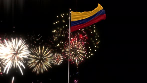 Colombia Flag Flag With Fireworks 
