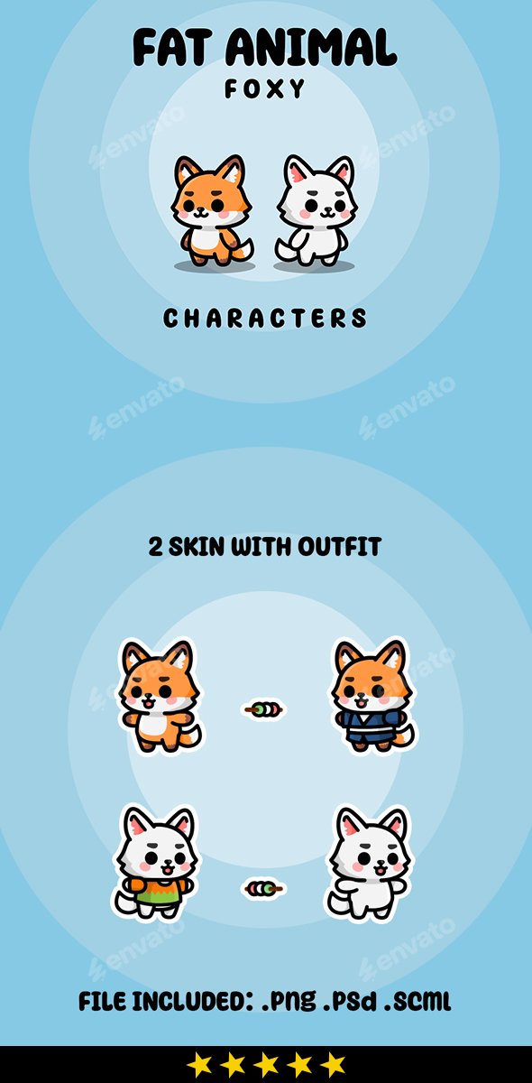 Cute Fat Animal Foxy Characters