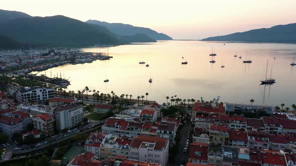 Aerial Panoramic View of Sea Bay in Marmaris Turkey