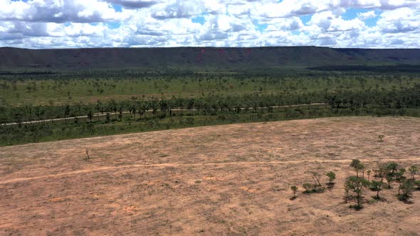 Drought caused by deforestation of the Brazilian savannah - aerial flyover