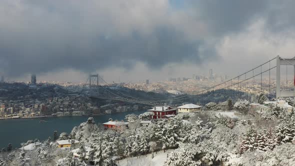 Aerial view of Istanbul in wintertime, Istanbul, Turkey.