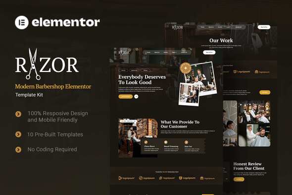 Razor – Modern Barbershop Elementor Template Kit – 0 Sold!