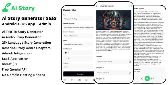 Ai Story Generator - Text To Story SaaS Ai Audio Story Admob Android iOS mobile react native Admin