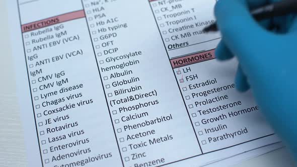 Sex Hormone Test, Doctor Checking Name in Lab Blank, Showing Blood Sample