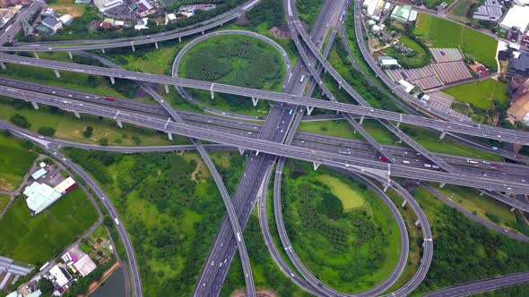 Aerial view of cars driving on highway junctions. Urban city, Taipei, Taiwan.